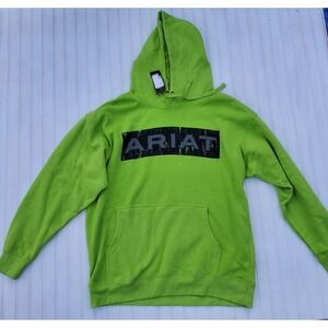 Ariat Sweater Men's Large Neon Yellow/Green Casual Pullover Hoodie Sweatshirt